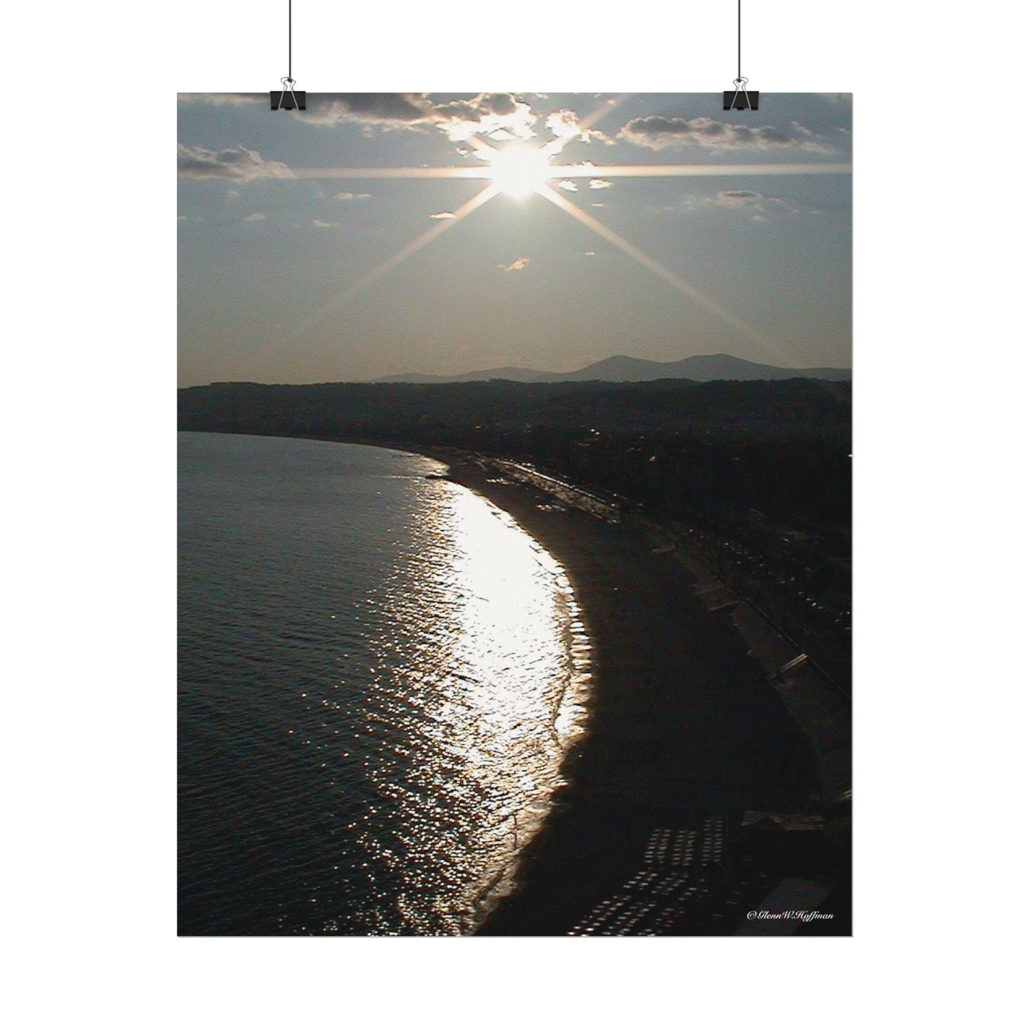 The Bay of Angels at Twilight - Textured Watercolor Matte Poster/Vertical