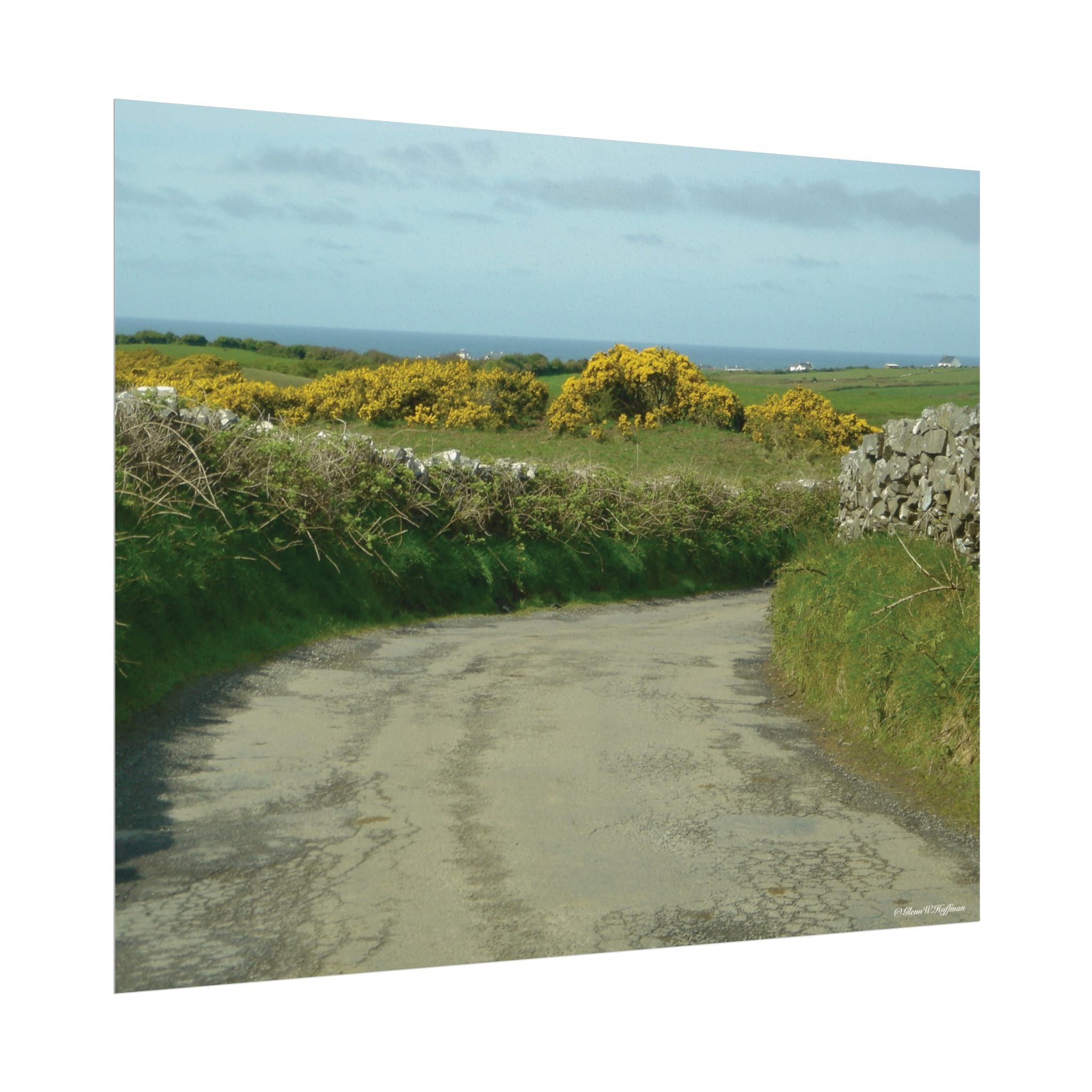 Happy Road to The Sea in Ireland - Textured Watercolor Matte Poster/Horizontal