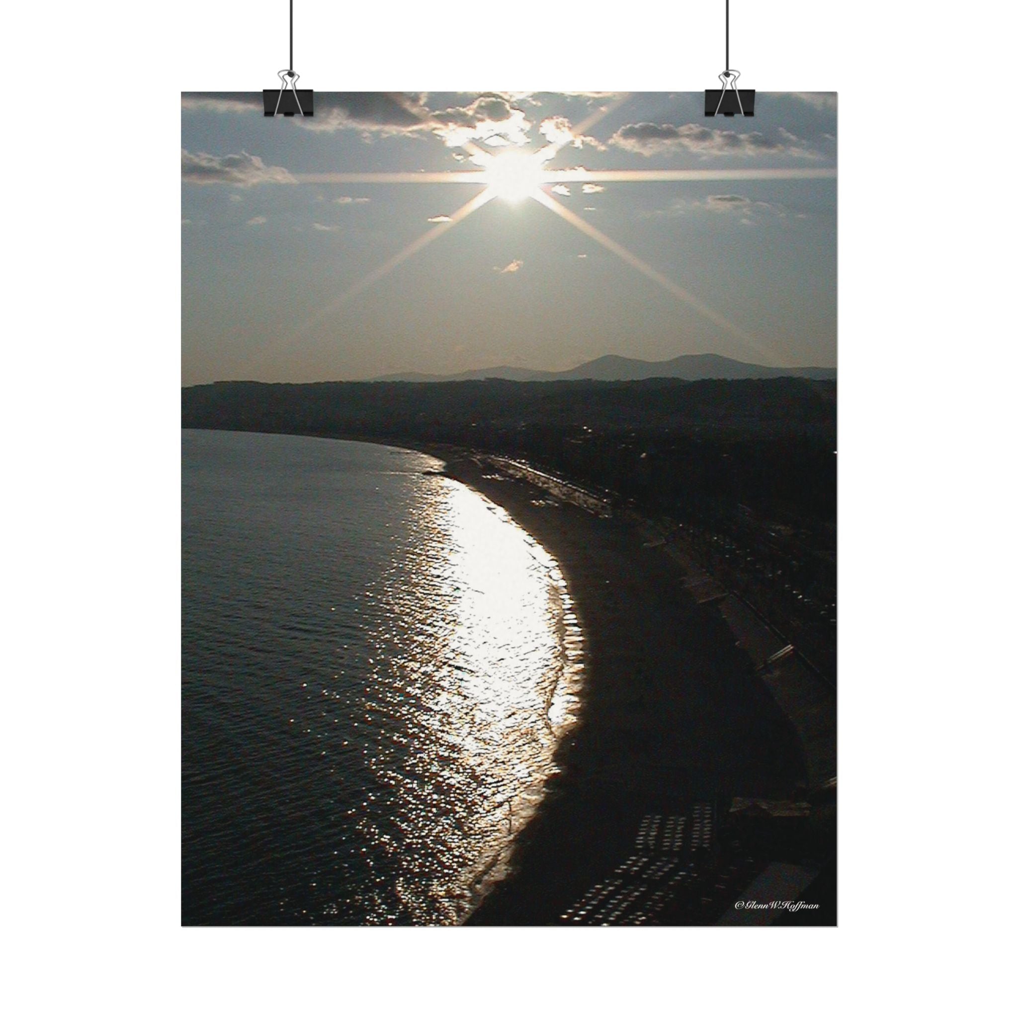 The Bay of Angels at Twilight - Textured Watercolor Matte Poster/Vertical