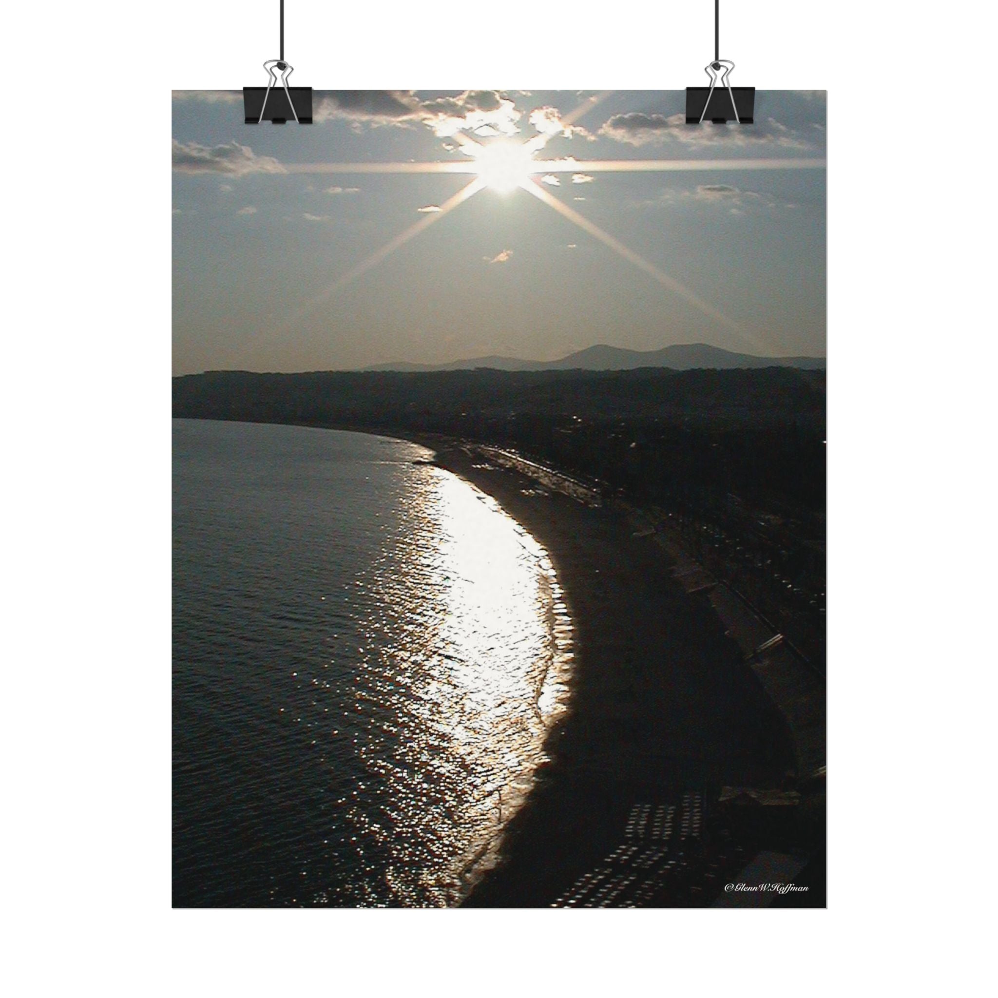 The Bay of Angels at Twilight - Textured Watercolor Matte Poster/Vertical