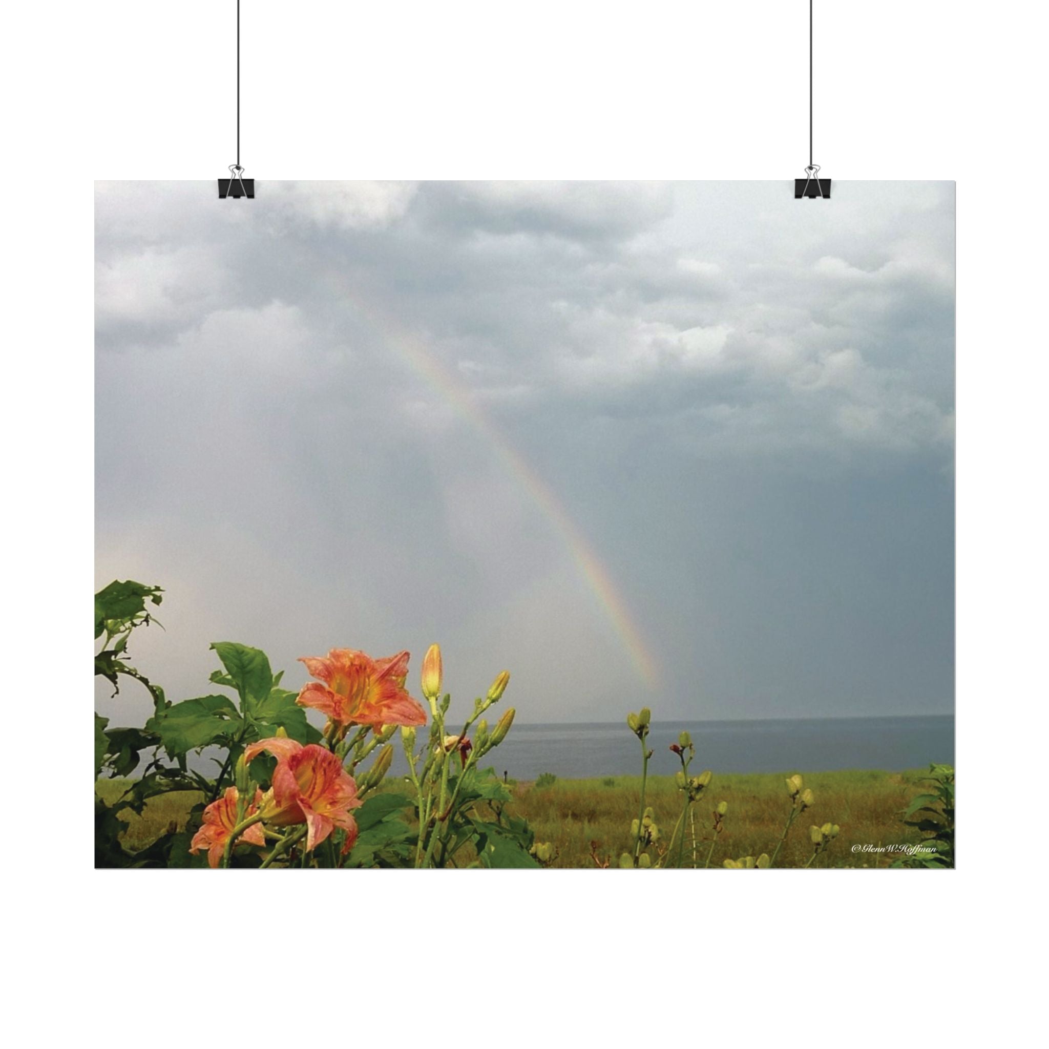Rainbow & Daylilies Guard The Bluff - Textured Watercolor Matte Poster/Horizontal