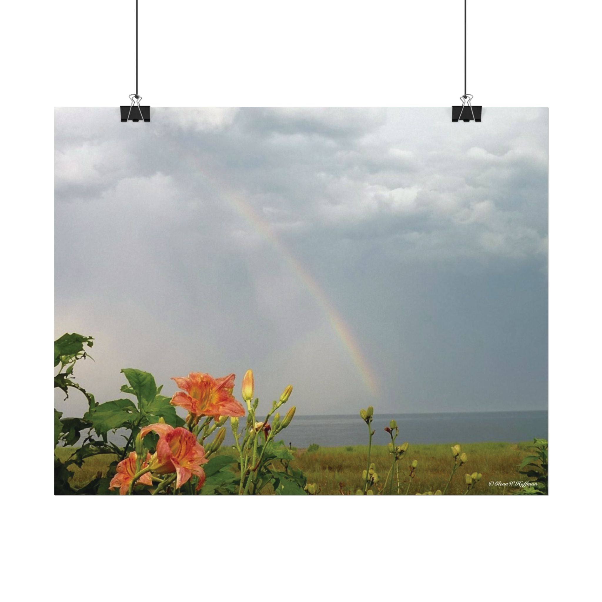 Rainbow & Daylilies Guard The Bluff - Textured Watercolor Matte Poster/Horizontal