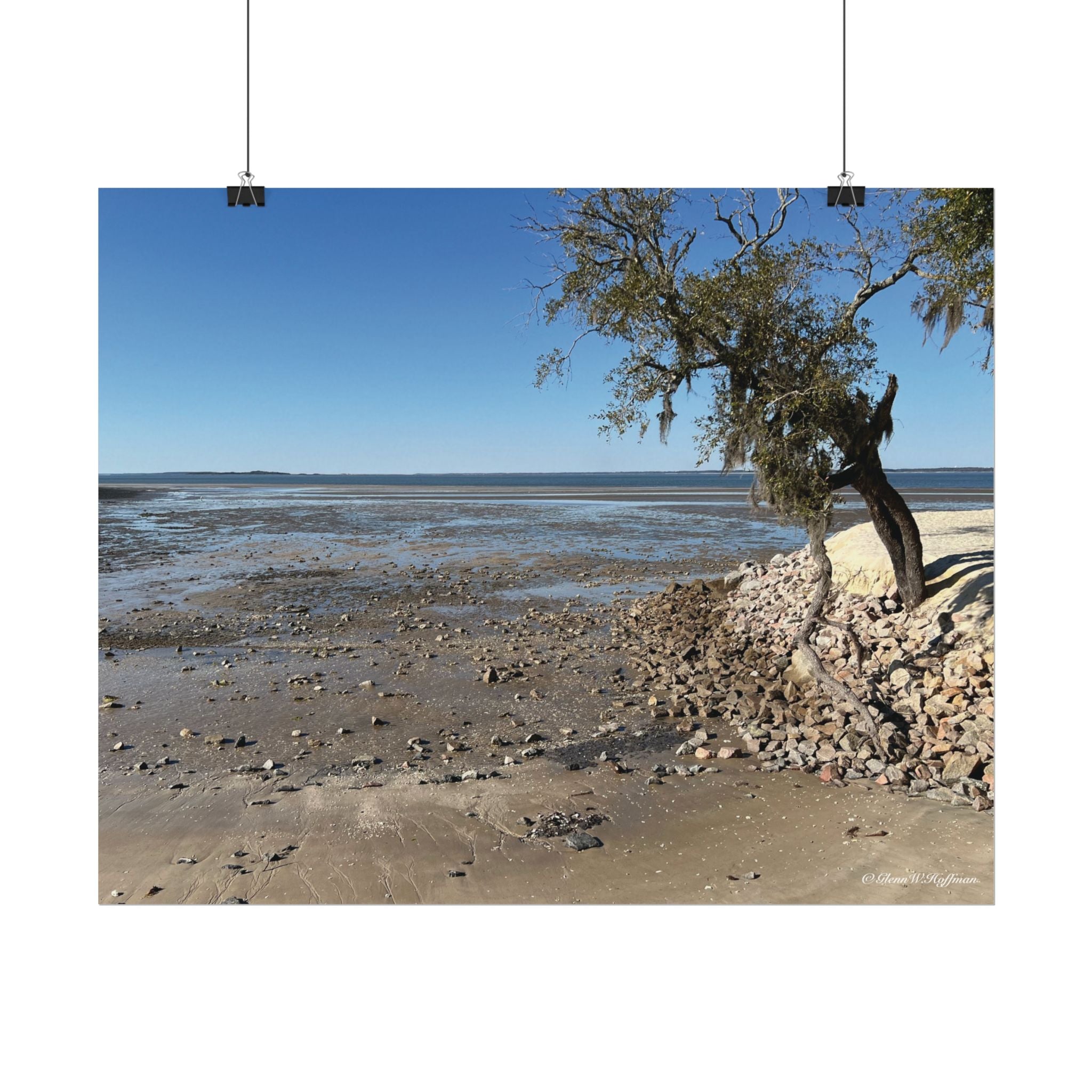 Beautiful Wasteland at Low Tide, Hilton Head - Textured Watercolor Matte Poster/Horizontal