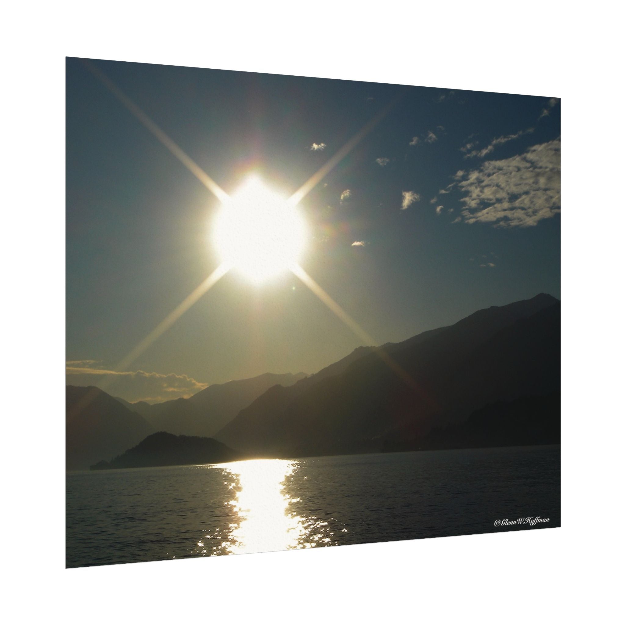 Sunlight Brilliance Stuns  on Lake Como - Textured Watercolor Matte Poster/Horizontal