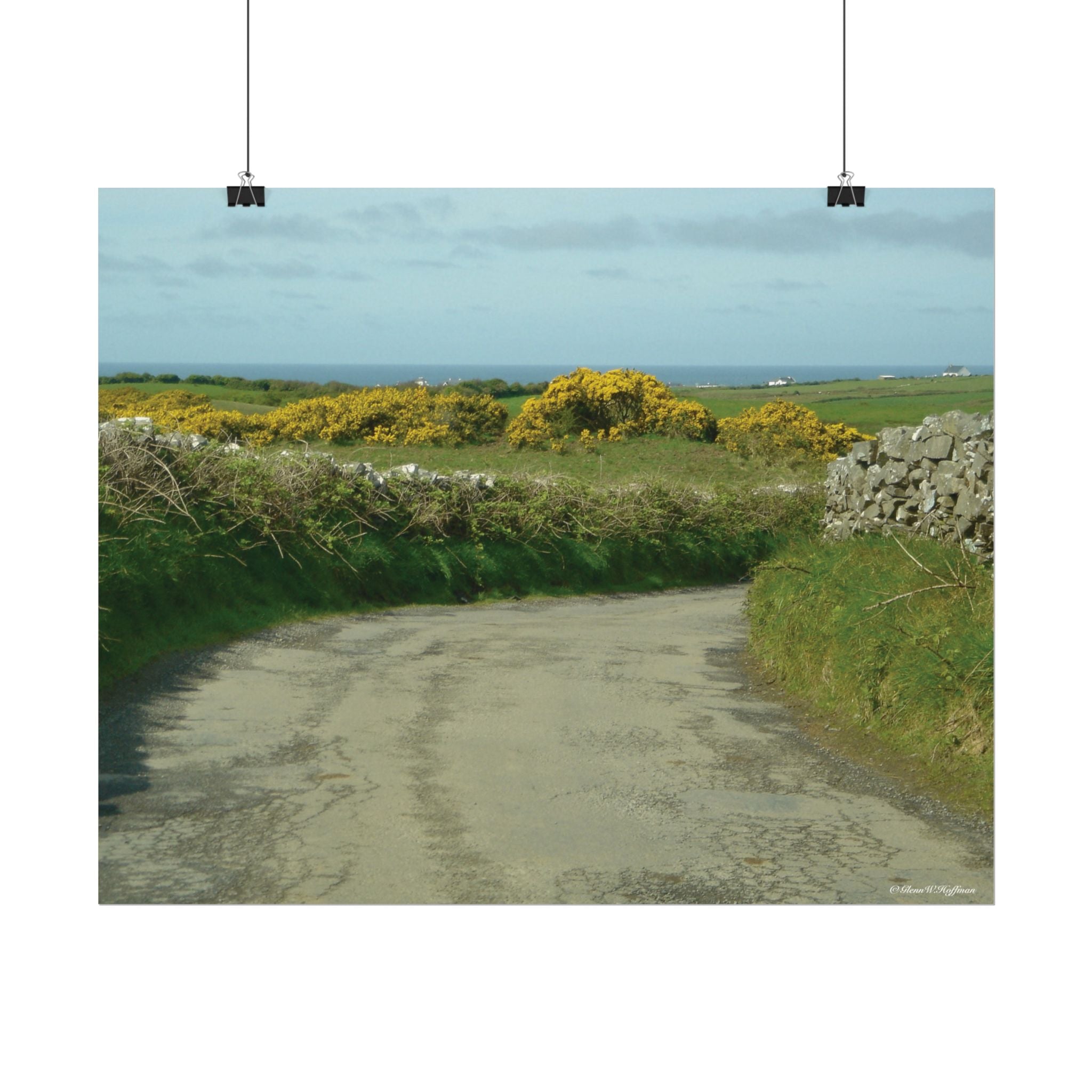 Happy Road to The Sea in Ireland - Textured Watercolor Matte Poster/Horizontal