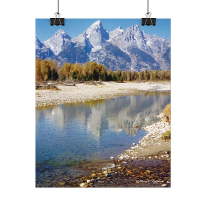Teton Reflections - Textured Watercolor Matte Poster/Vertical