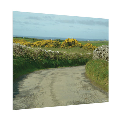 Happy Road to The Sea in Ireland - Textured Watercolor Matte Poster/Horizontal