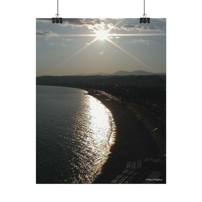 The Bay of Angels at Twilight - Textured Watercolor Matte Poster/Vertical