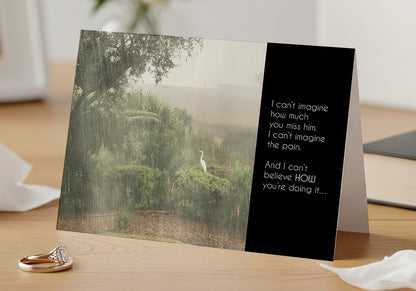 A Lonely Egret Drowning Her Sorrows - Sympathy Card, Loss of Husband