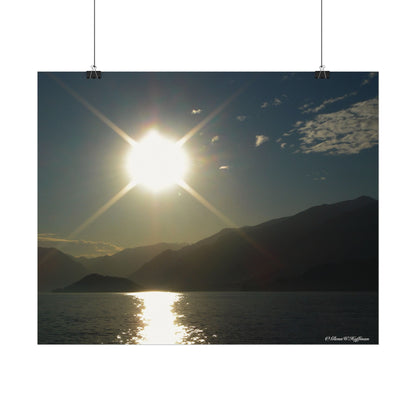 Sunlight Brilliance Stuns  on Lake Como - Textured Watercolor Matte Poster/Horizontal