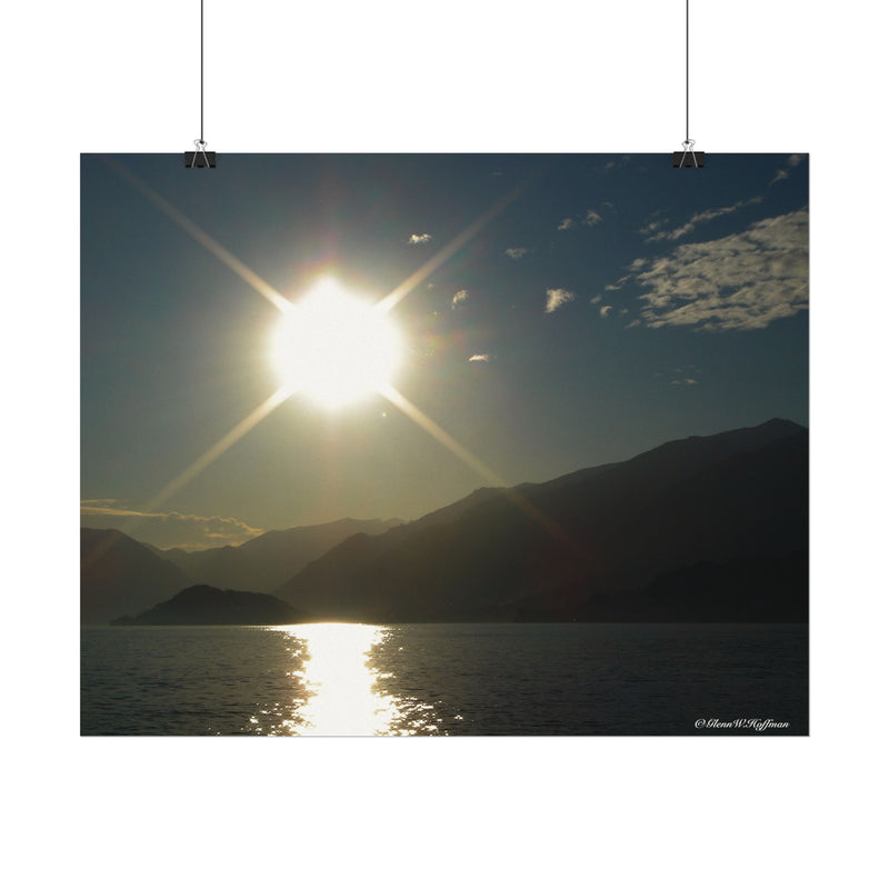Sunlight Brilliance Stuns  on Lake Como - Textured Watercolor Matte Poster/Horizontal