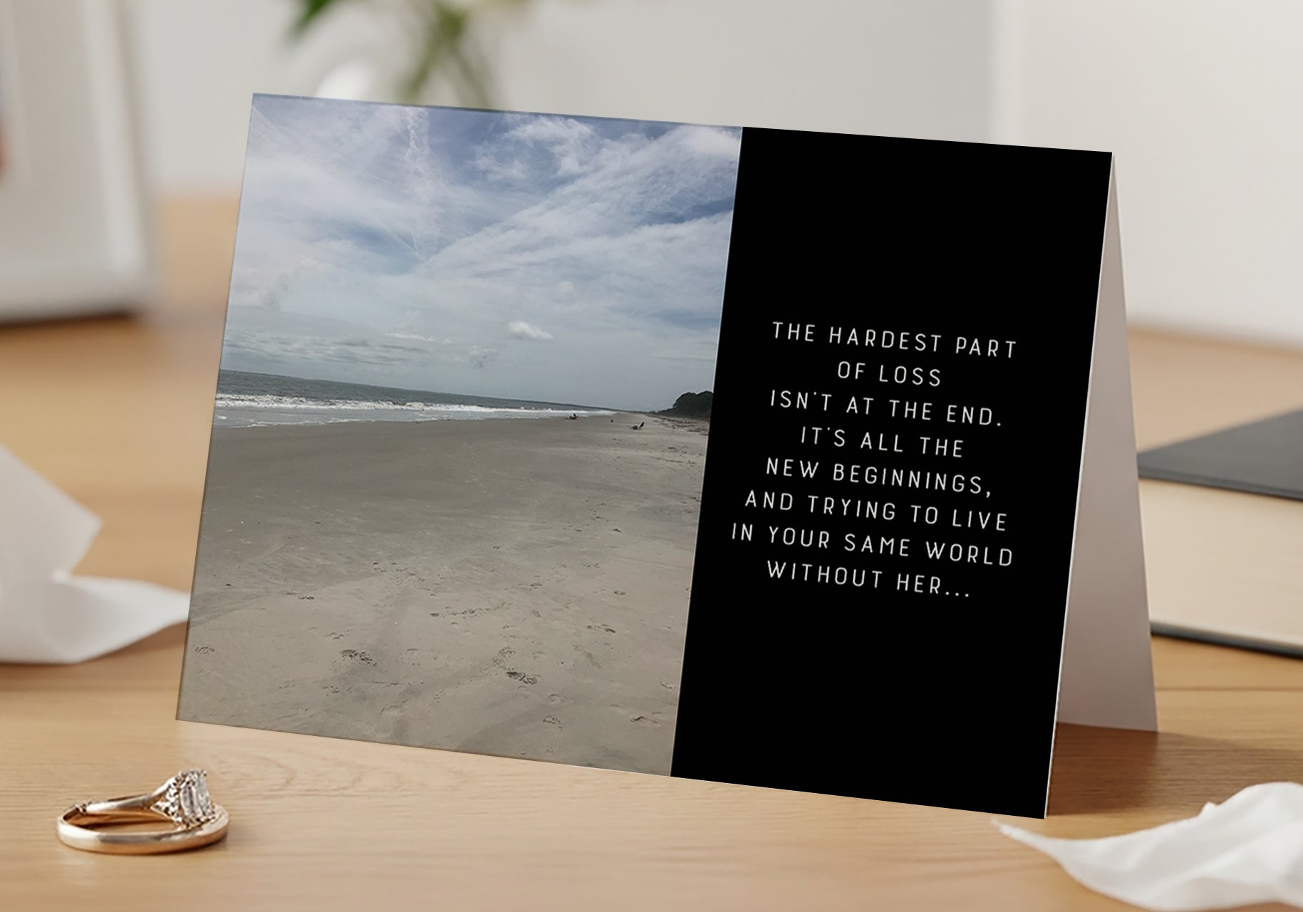 A Desolate Beach Brings Peace - Sympathy Card, Loss of Wife, Blank Inside