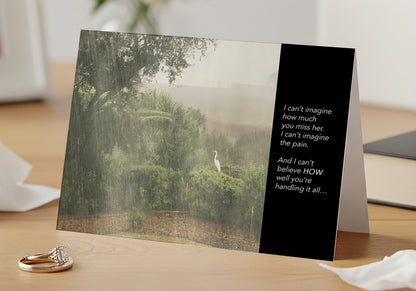 A Lonely Egret Drowns His Sorrows - Sympathy Card, Loss of Wife, Blank Inside