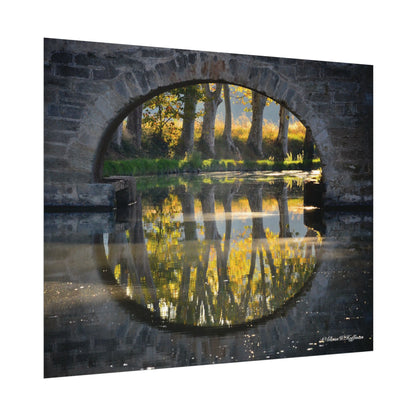 Circle Bridge Reflections, Canal du Midi - Textured Watercolor Matte Poster/Horizontal