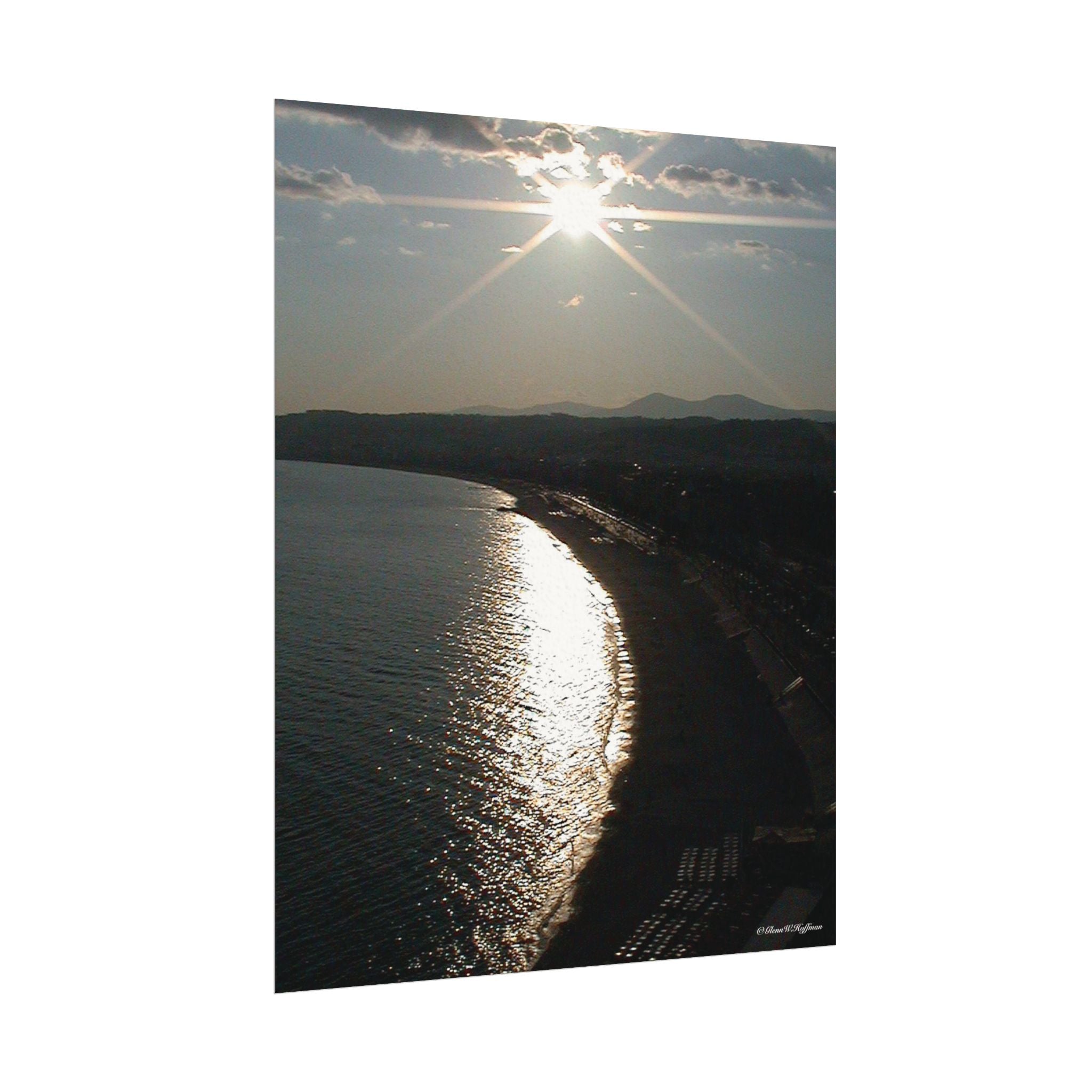 The Bay of Angels at Twilight - Textured Watercolor Matte Poster/Vertical