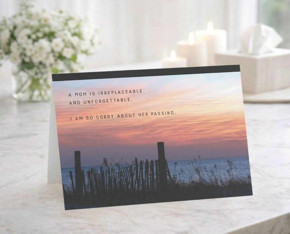 Simple Sunset Reflections - Sympathy Card, Loss of Mother, Simply Sorry